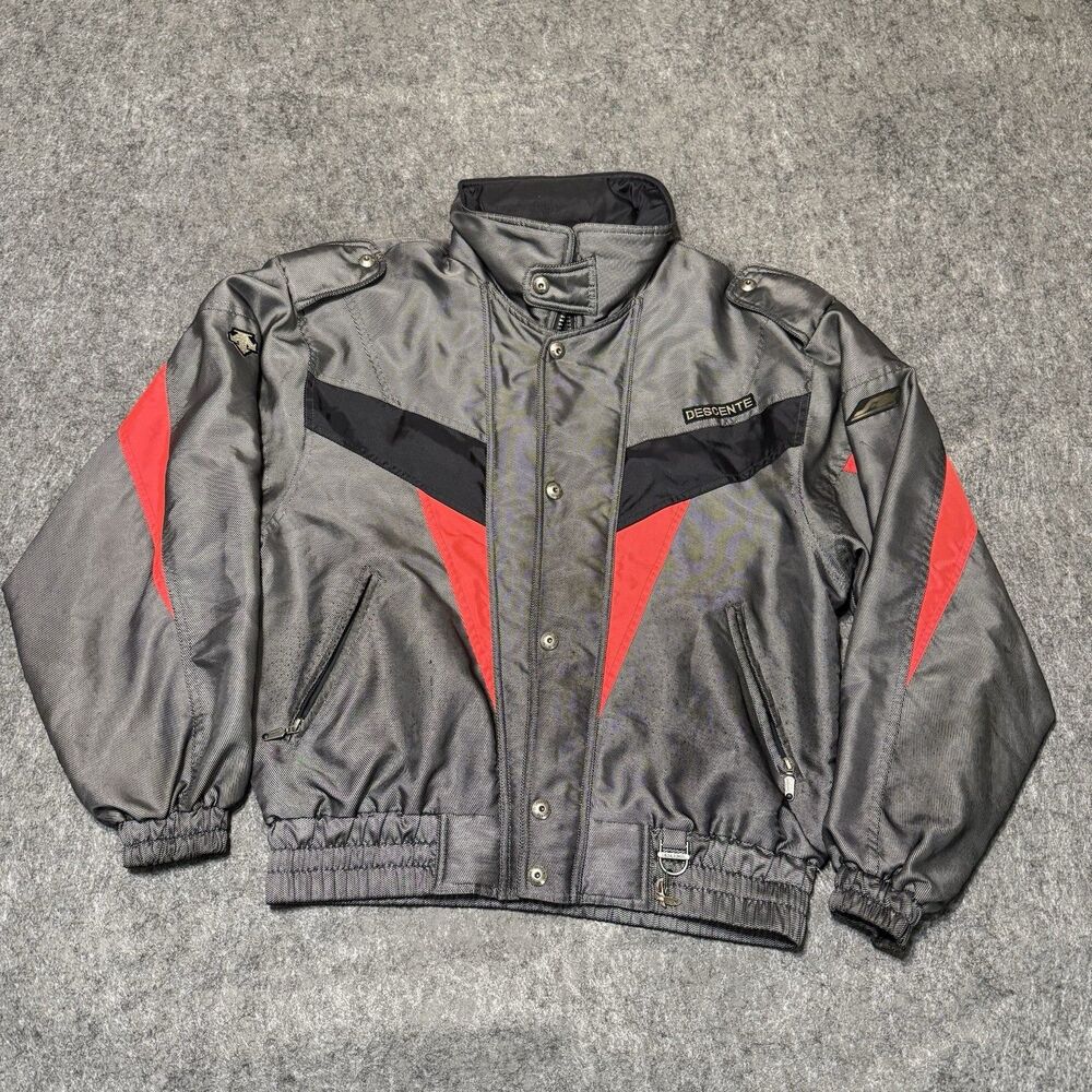 Vintage 90s Descente Mens Bomber Ski Snowboarding Jacket Size L Gray Athletic